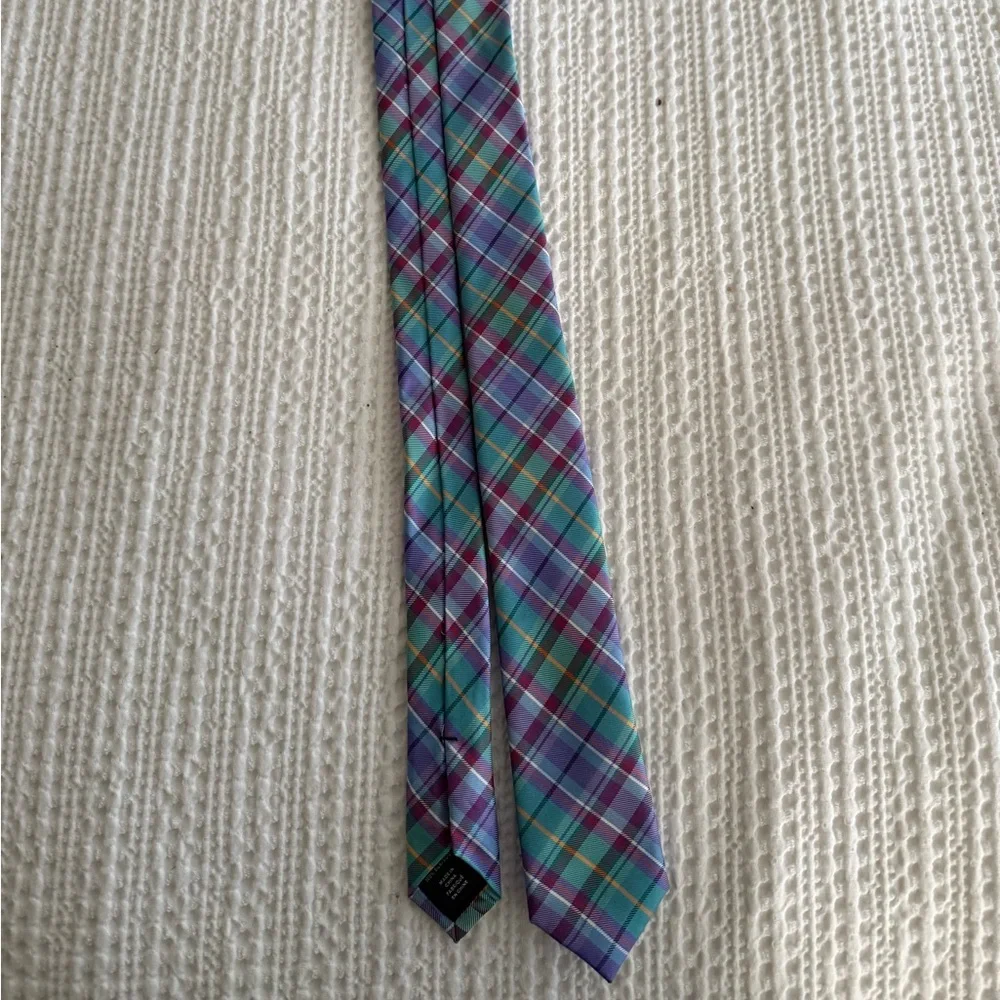 Boys Plaid Silk Tie in Teal and Purple - Unbranded